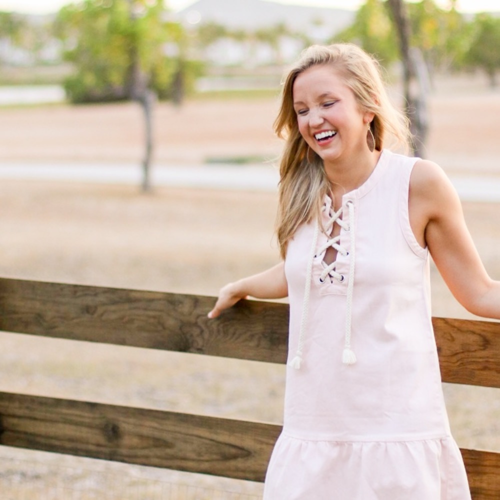 Aerie Pink Denim Lace Up Dress